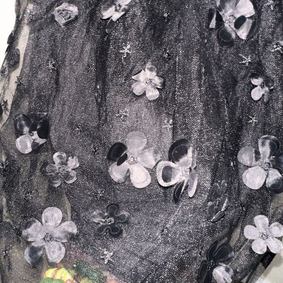 NWT TRIXXI Black Floral Appliqué Tulle Mini Dress Juniors Size Medium - Picture 6 of 12